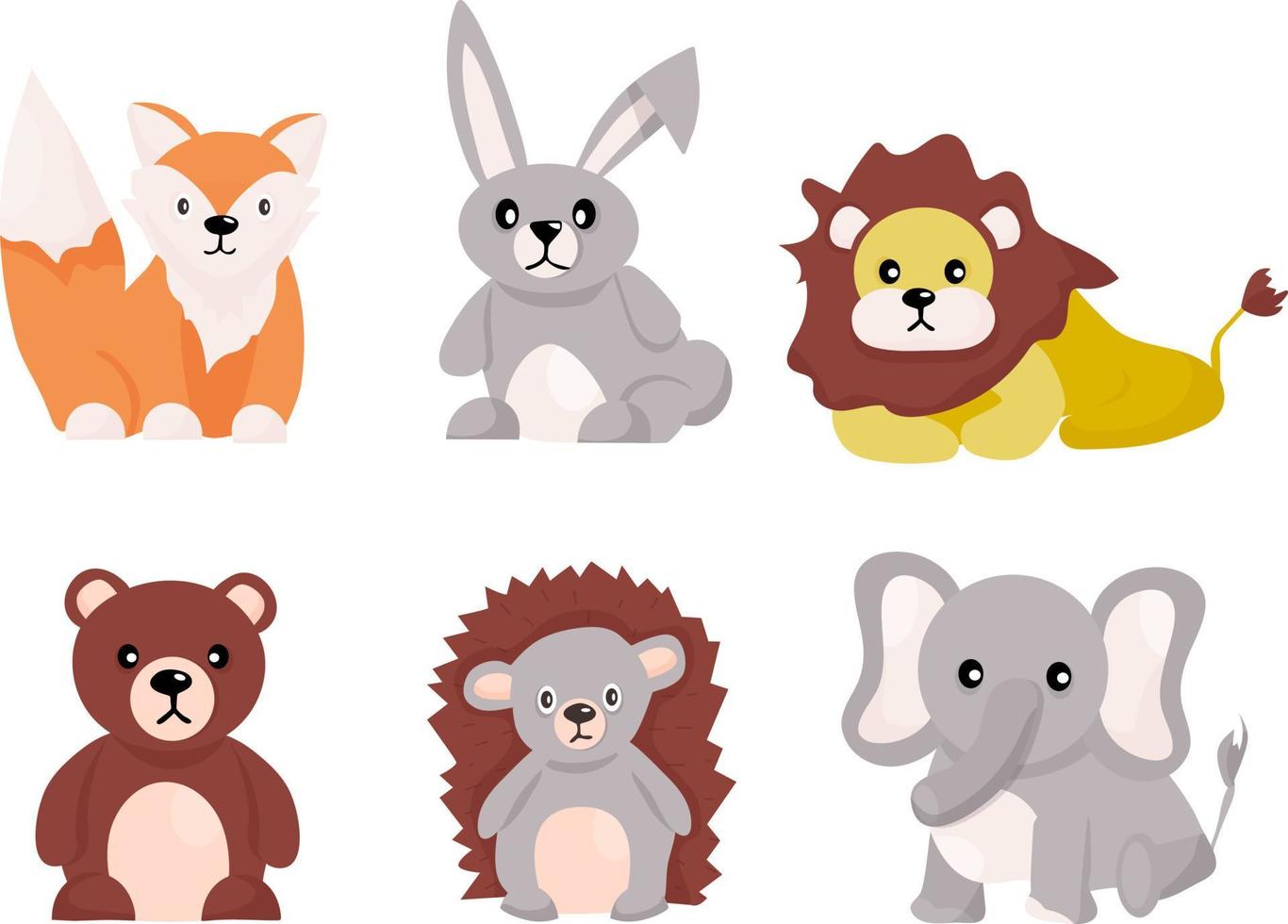 Set of cute zoo animals. vector