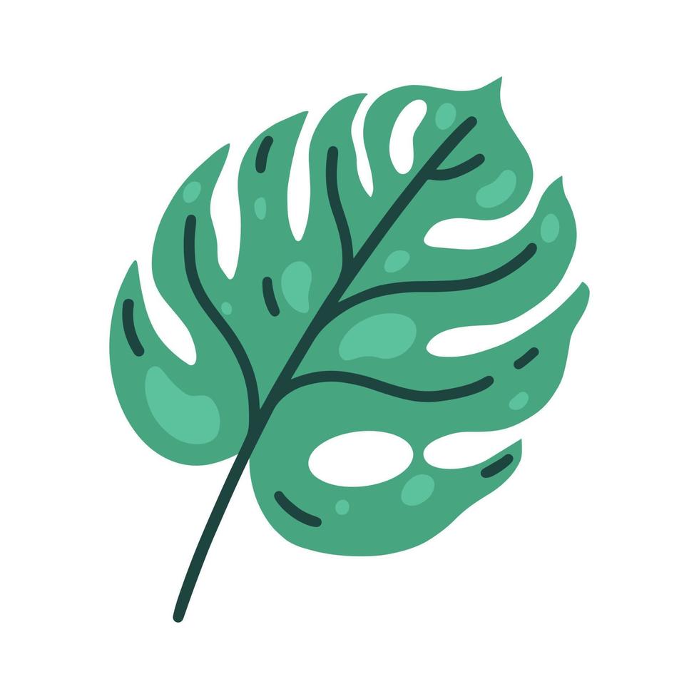 icono de vector de hoja de monstera deliciosa. planta tropical verde con manchas, venas. clipart de dibujos animados planos, ilustración simple aislada en fondo blanco. elemento botánico para decoración, diseño.