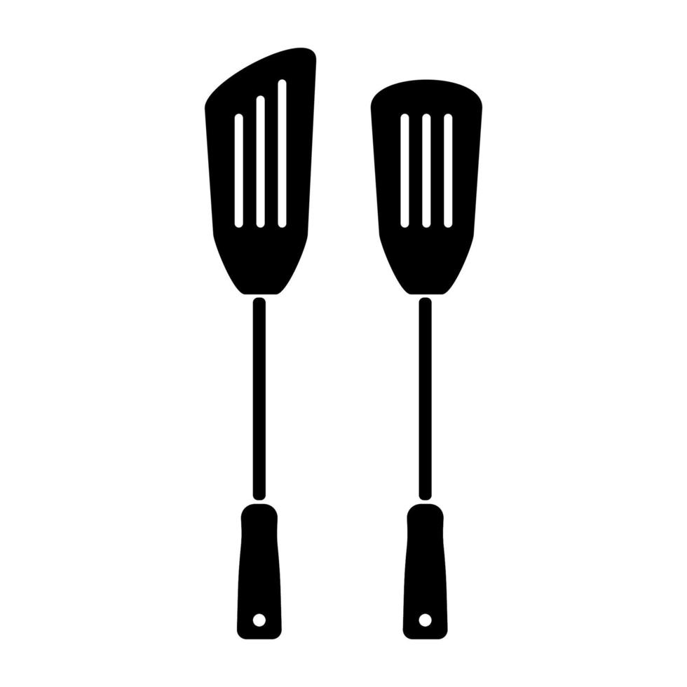 Black icon. Slotted turner spatula type fish. vector