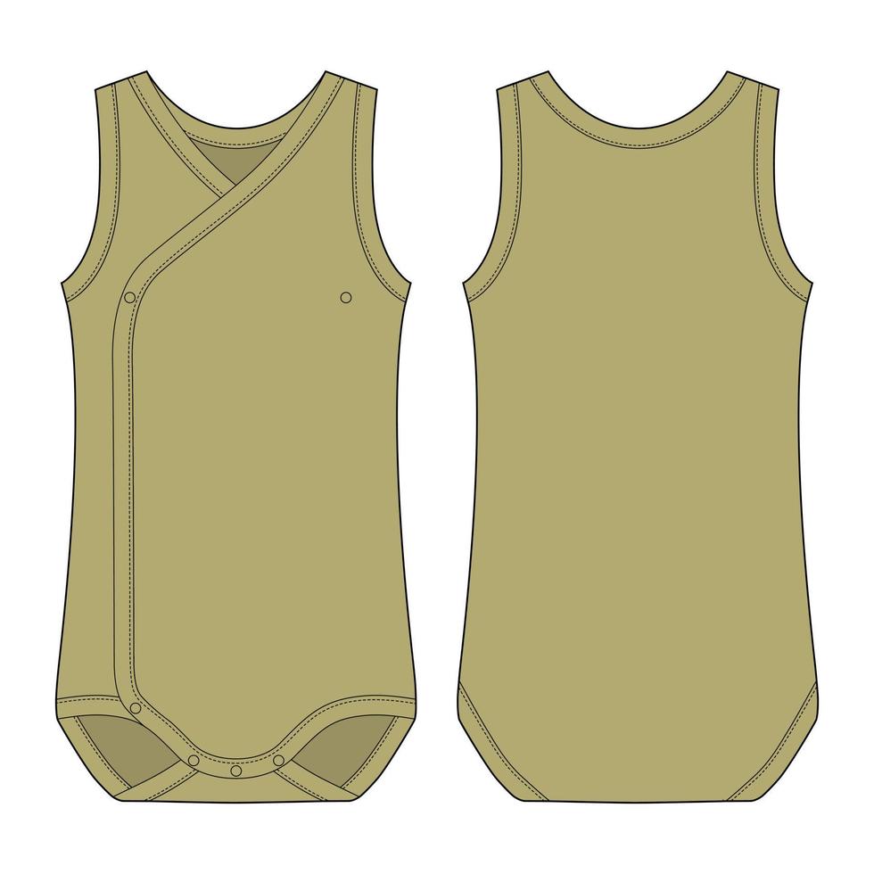 Onesie with a crossover neckline. Khaki green color. Baby sleeveless body wear mockup. vector