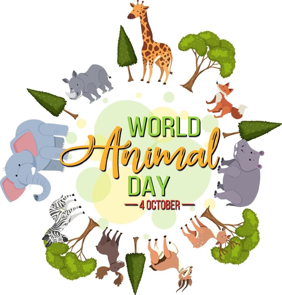 World Animal Day banner with wild animals standing on earth vector