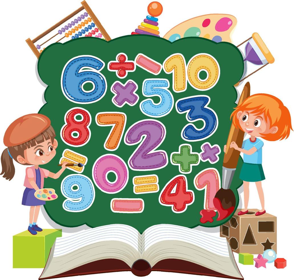 Counting number 0 to 9 and math symbols for kids vector