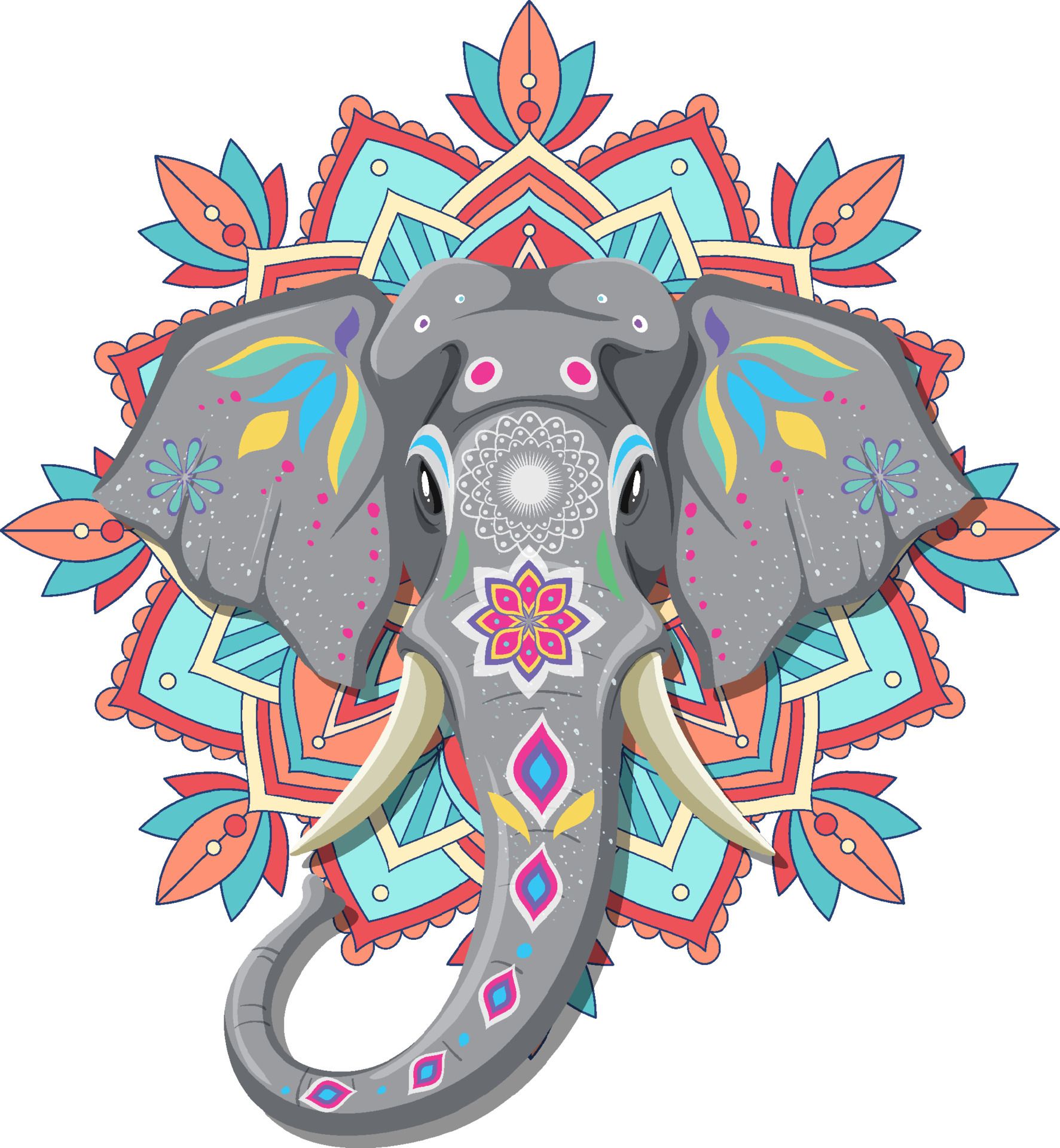 Hindu Elephant Art Painted Indian Elephant On White Background Free Vector