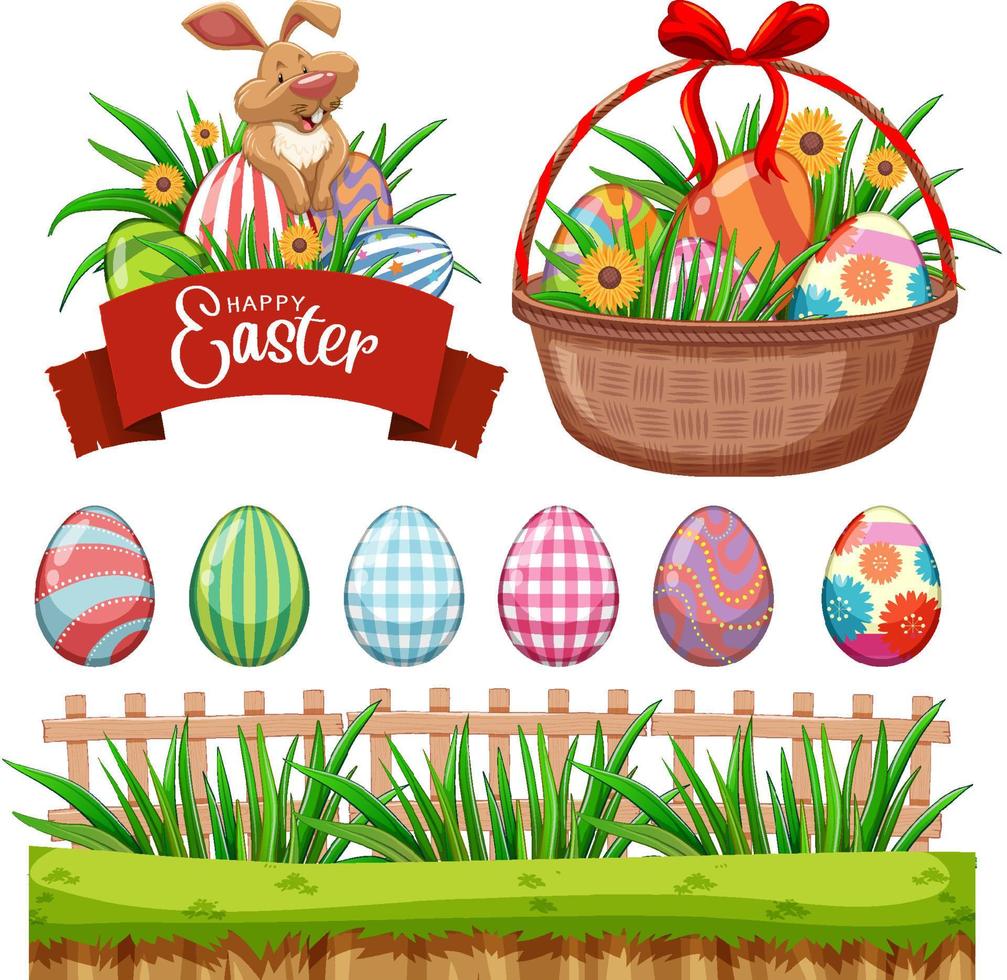 Happy Easter day with bunny and eggs vector