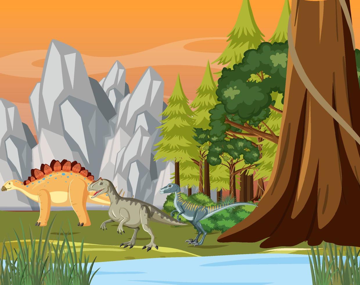 Scene with dinosaurs in the forest vector