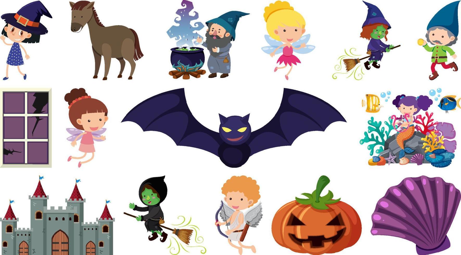 Set of fantasy cartoon characters vector