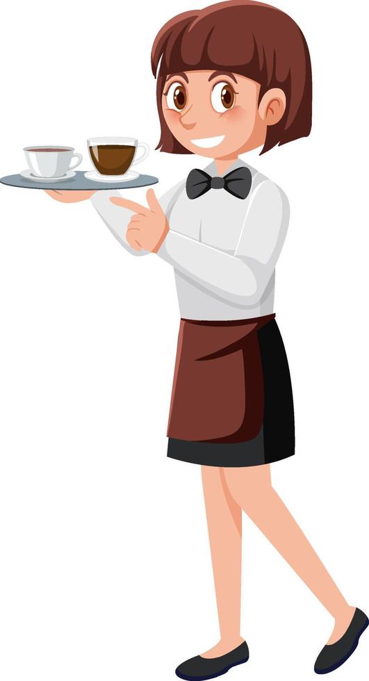Female waitress serving coffee vector