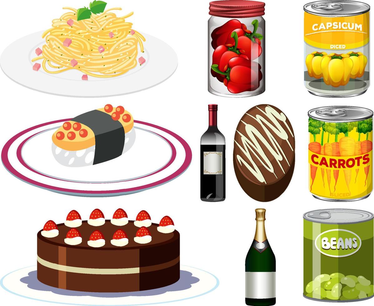 Different foods cartoon collection vector