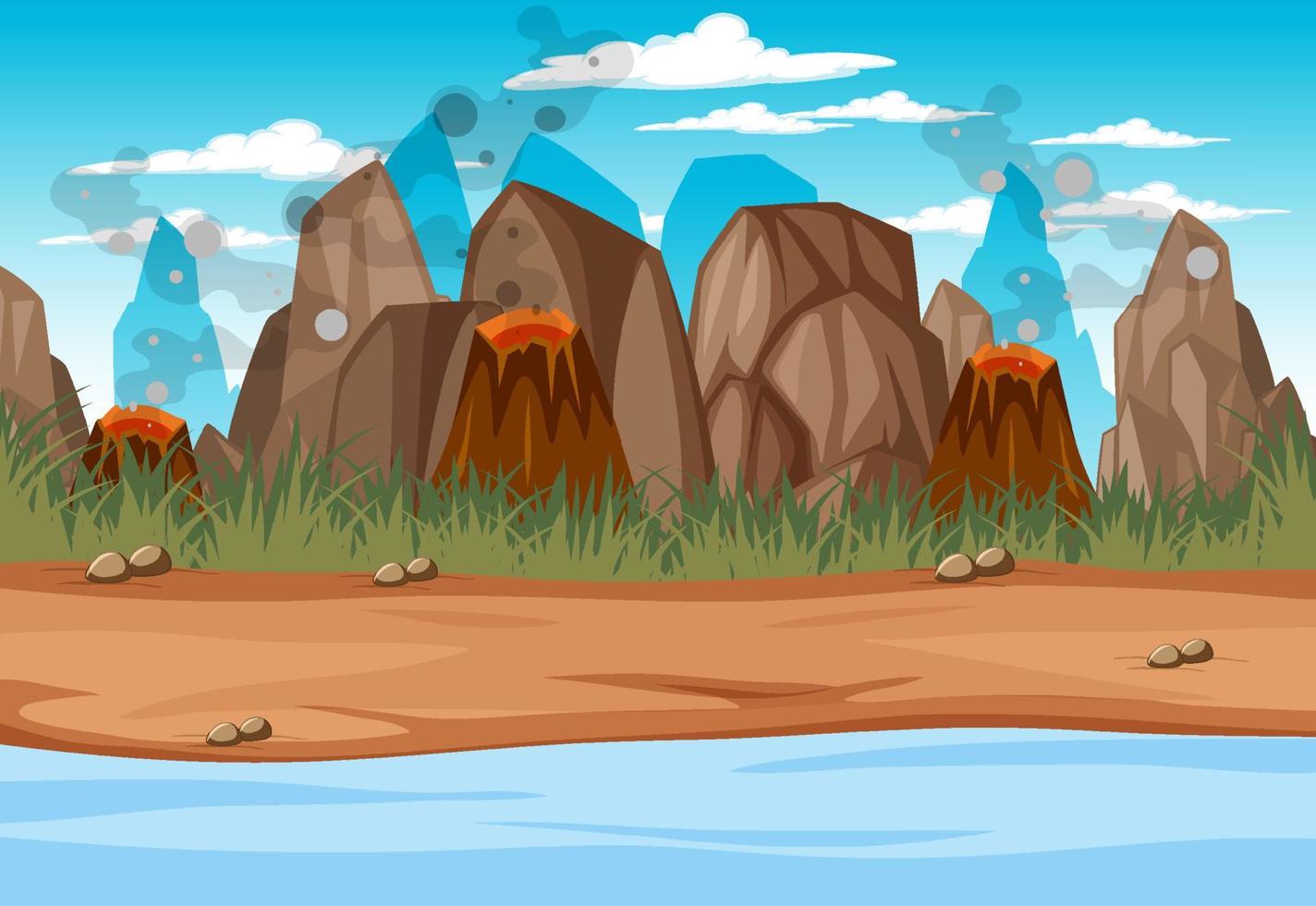 Scene with volcanoes by the river vector