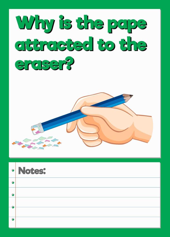 Science Experiment Record Worksheet of paper attracted to the eraser vector