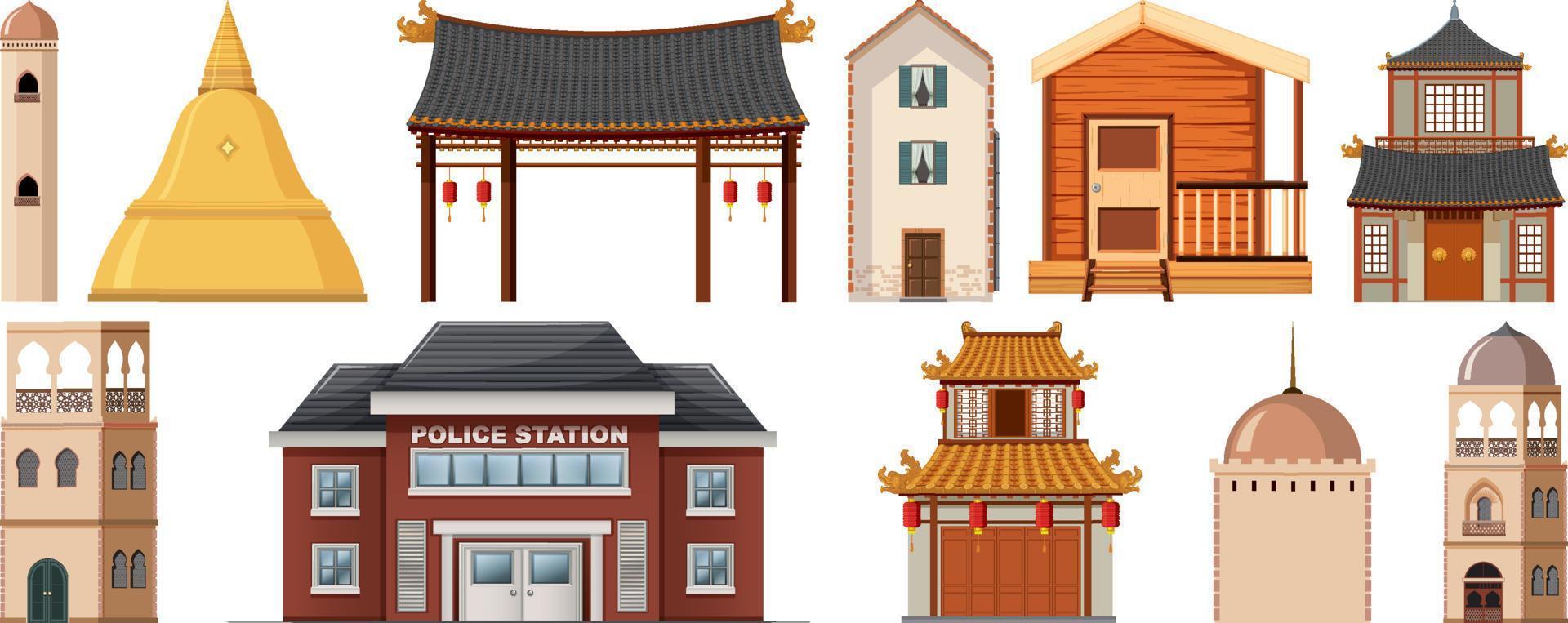 Different design of buildings around the world vector