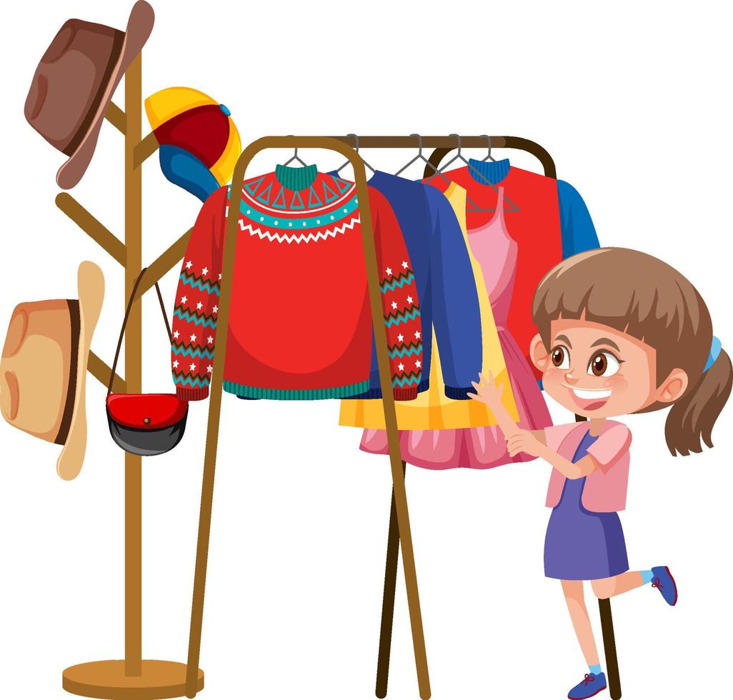 A girl picking the dress from clothes rack 7141512 Vector Art at Vecteezy