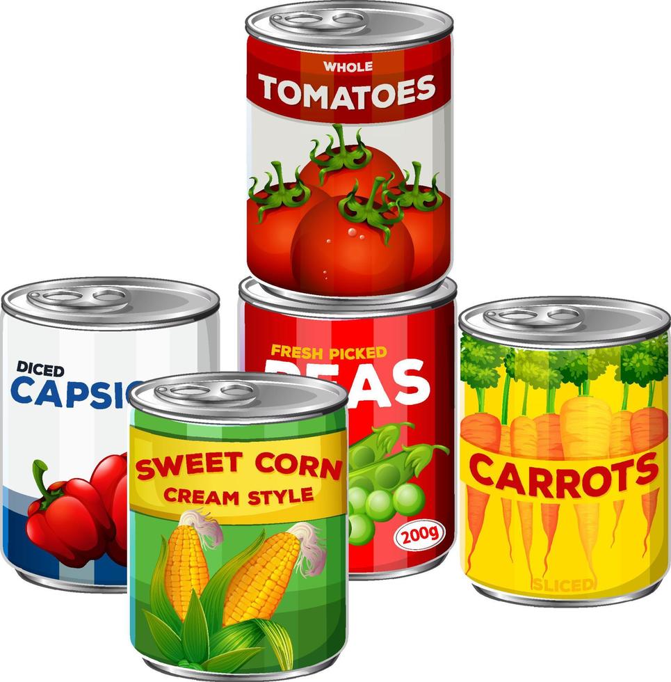 Vegetable food canned on white background vector