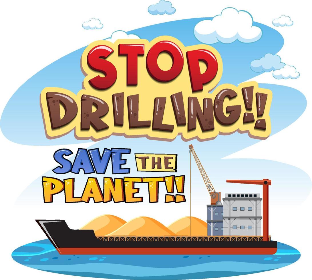 Stop drilling cartoon word logo design vector