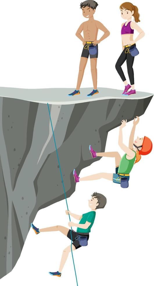 Climbers on cliff on white background vector