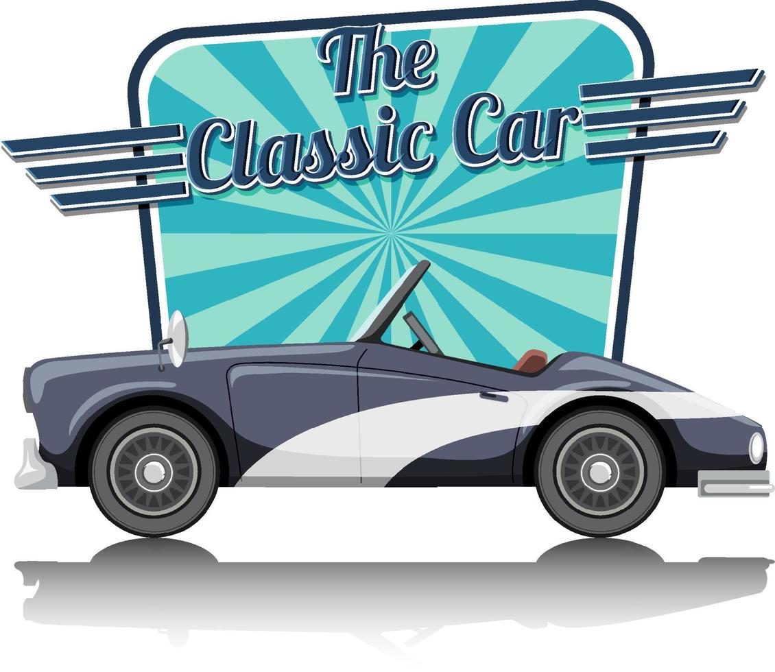 logotipo de coche clásico con coche clásico sobre fondo blanco vector