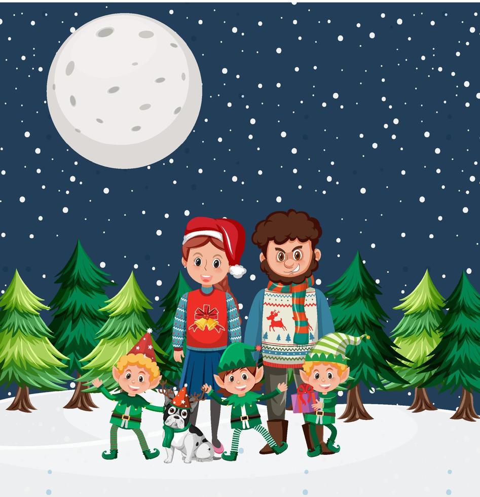 Christmas theme with family standing in snow vector