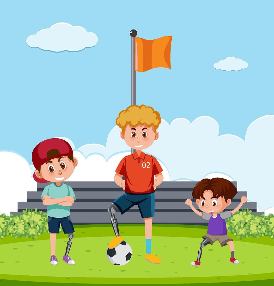 Artificial body part concept with amputees cartoon character vector