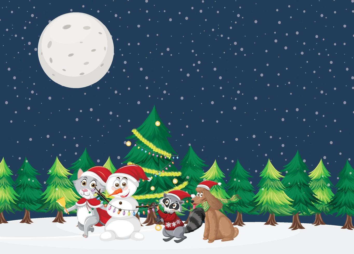 Christmas theme with Snoman and animals vector