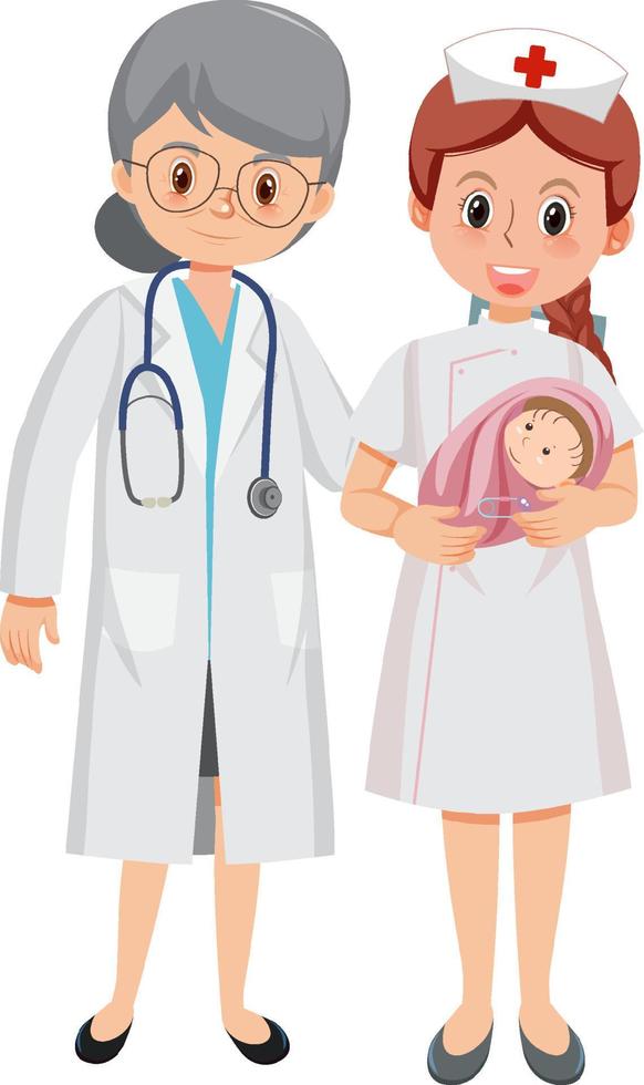 Doctor and nurse with newborn baby vector