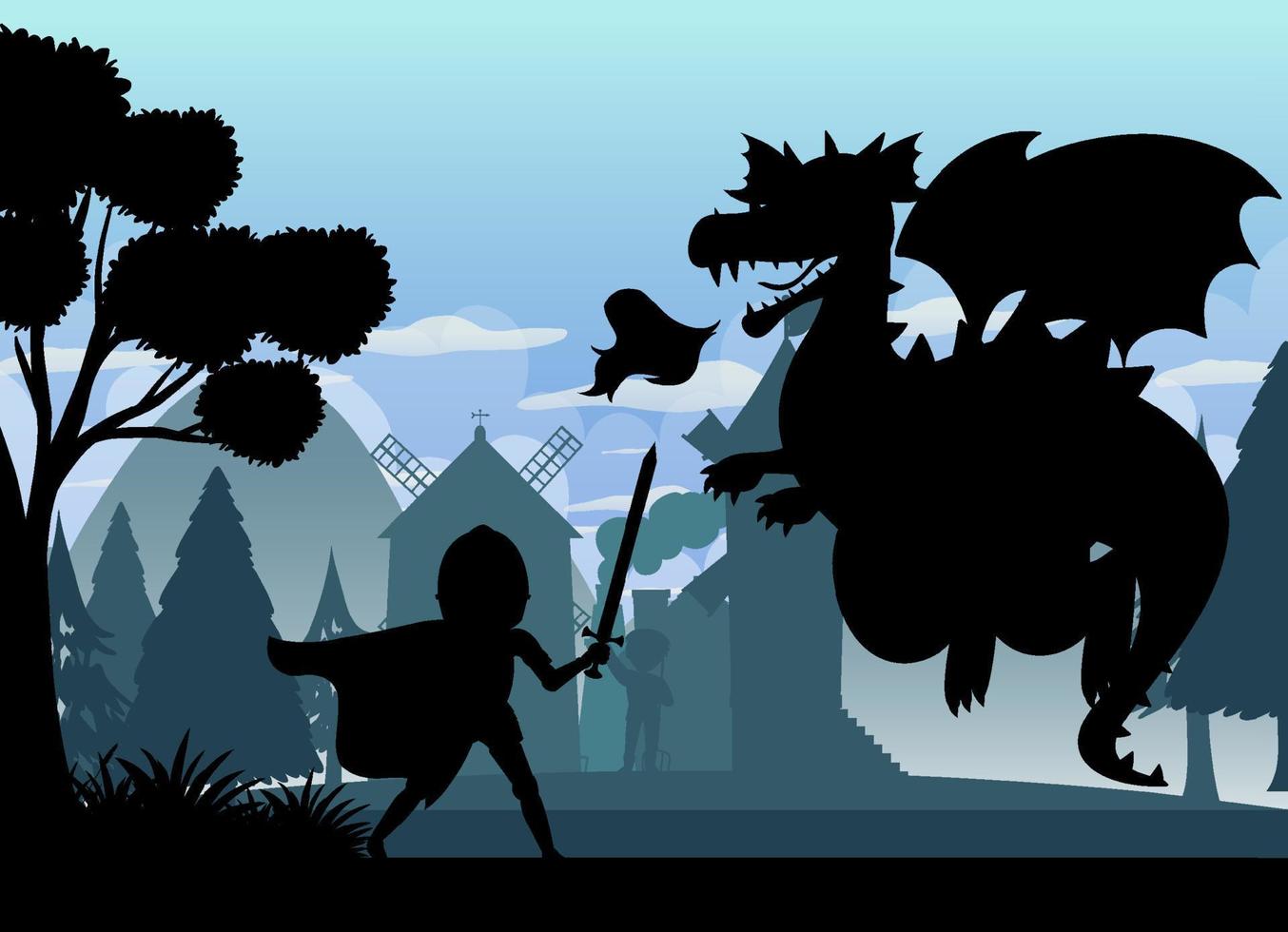 Silhouette scene with medieval vector