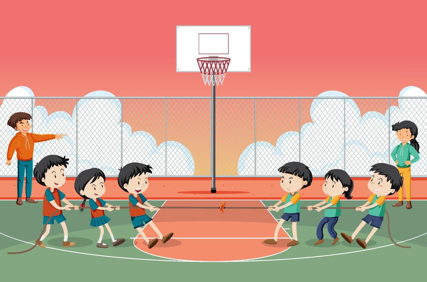 Children playing tug of war game vector