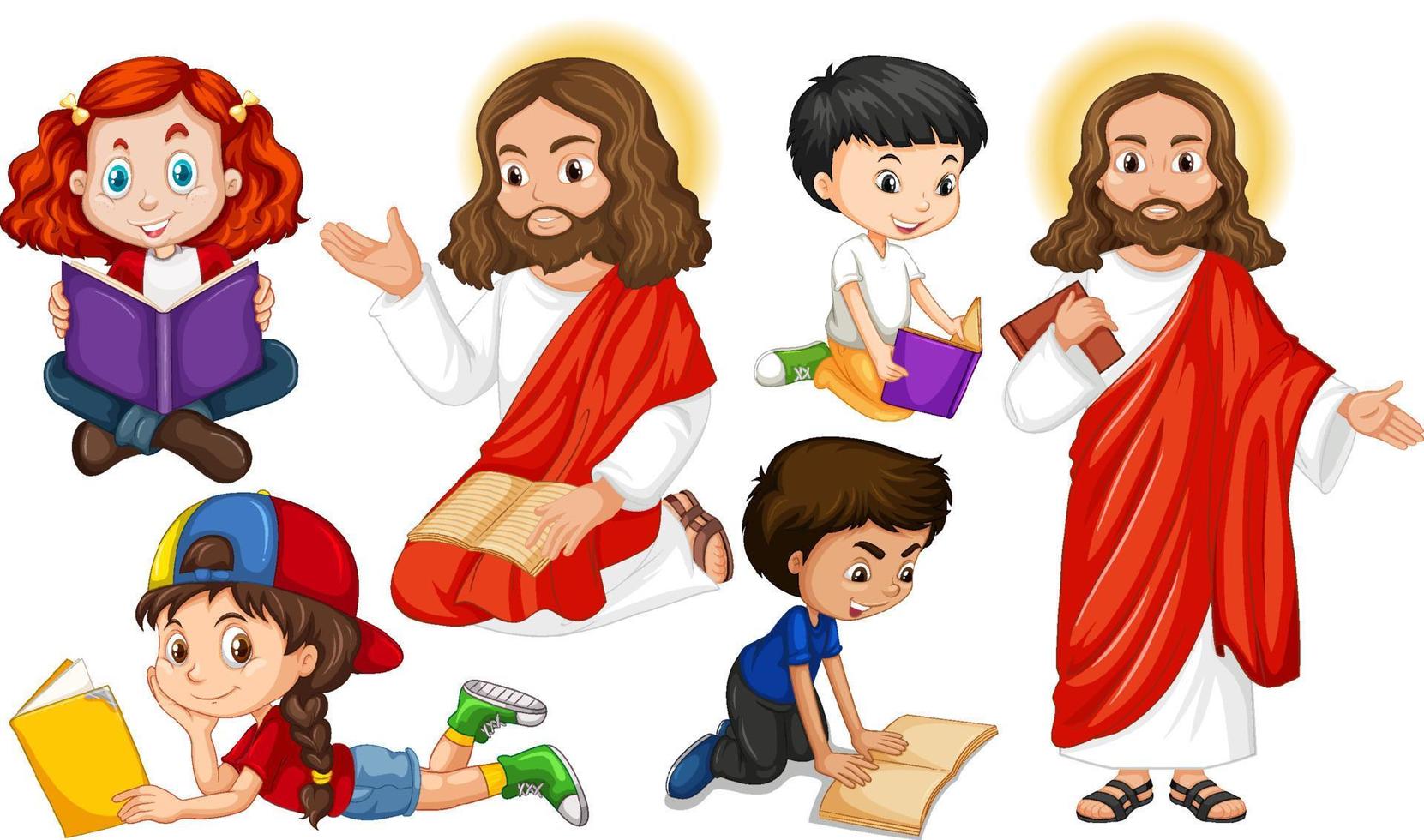 Holyman and many kids reading books vector