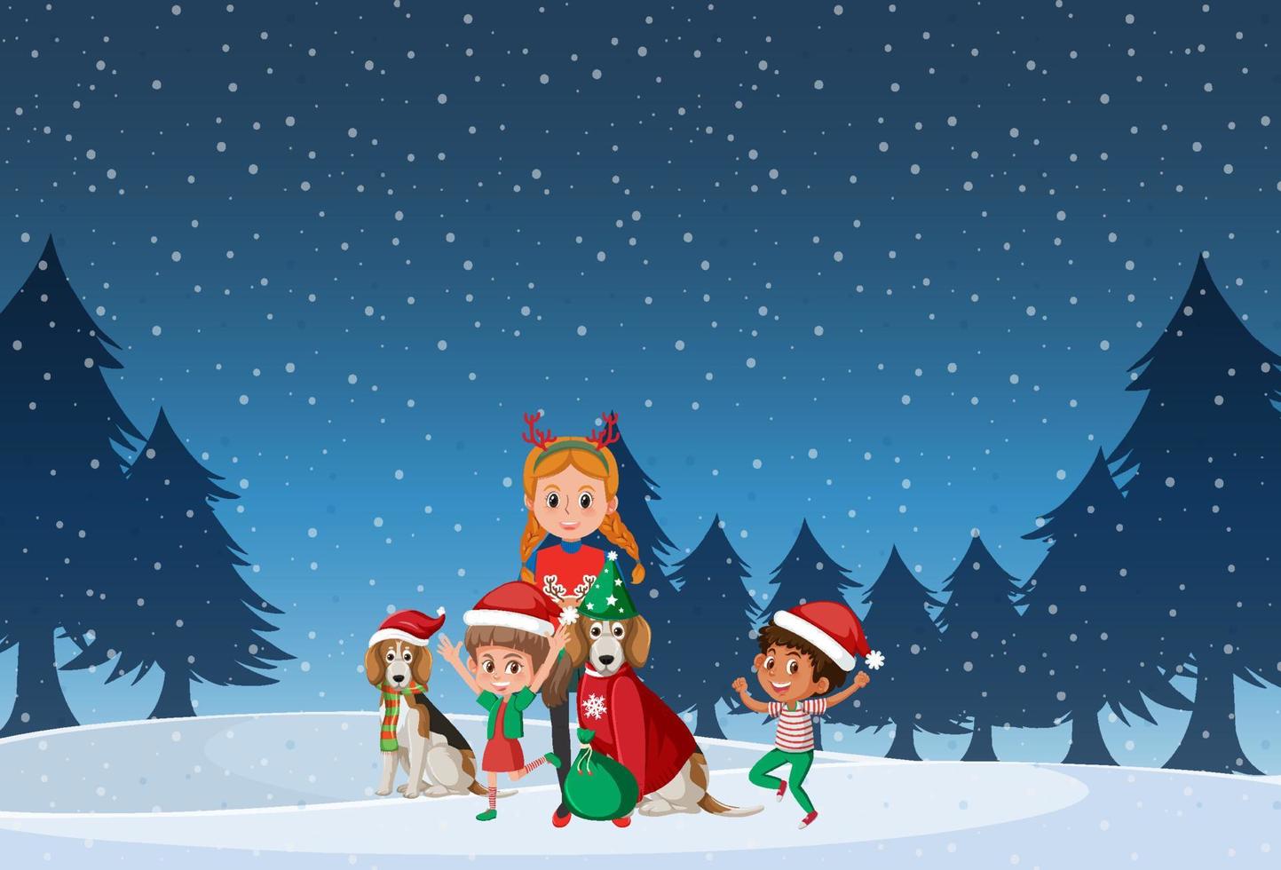 Christmas holidays with kids in snow vector