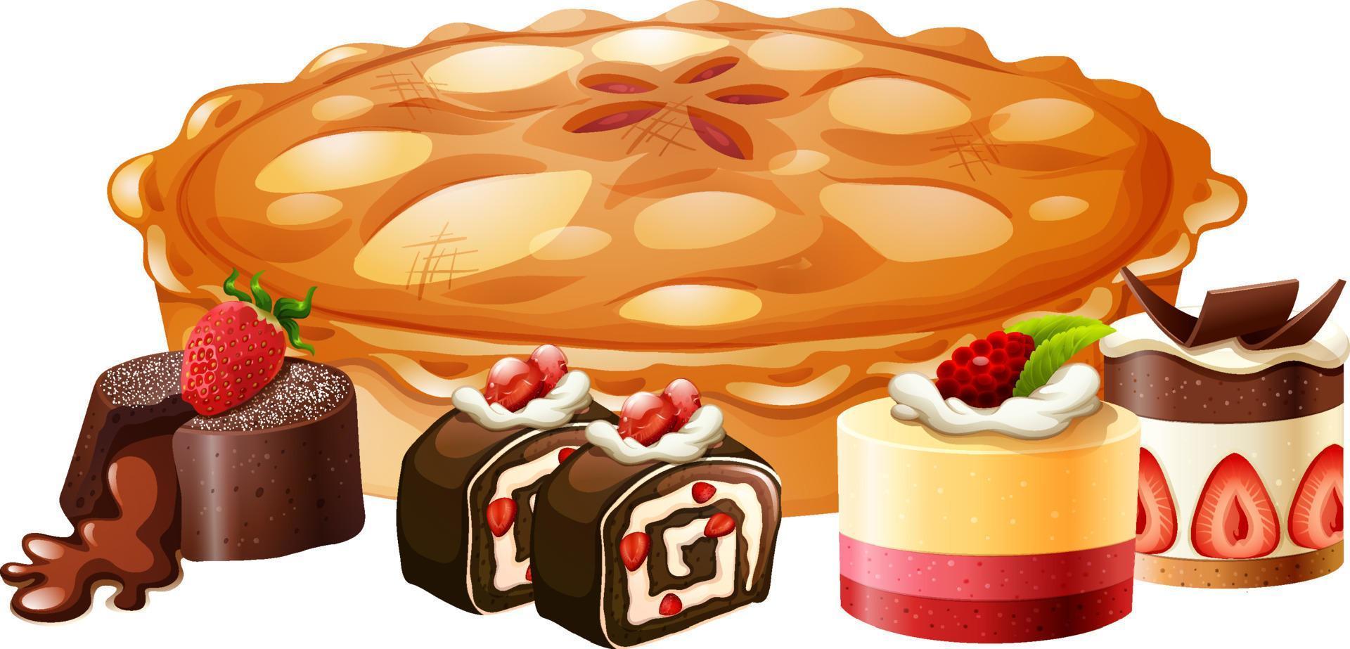 conjunto de dibujos animados deliciosos postres vector