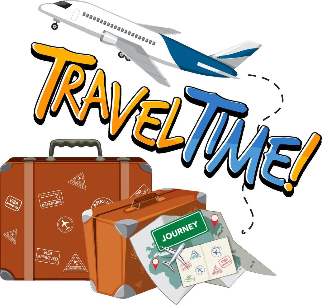 Travel Time typography design with travelling objects vector