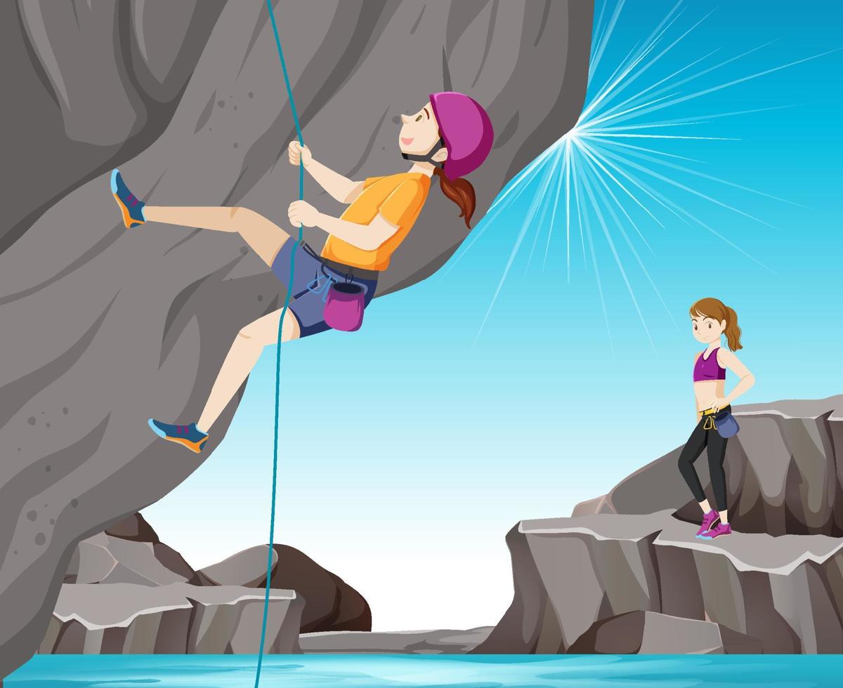 Rock climber on cliff outdoor scene vector