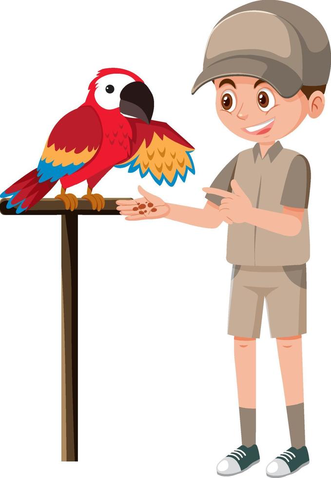 Zookeeper training parrot on the stick vector