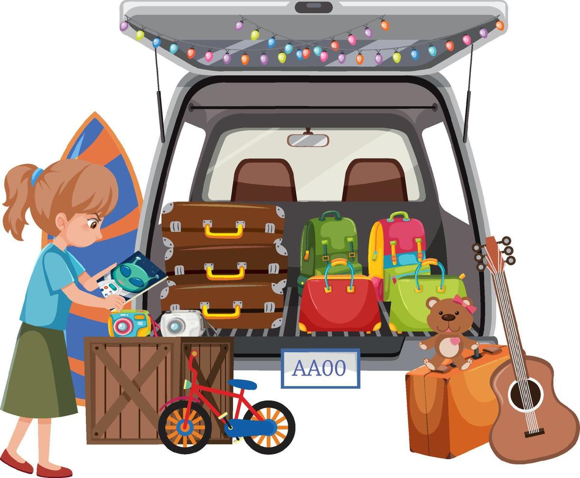 Girl looking at products in the truck vector