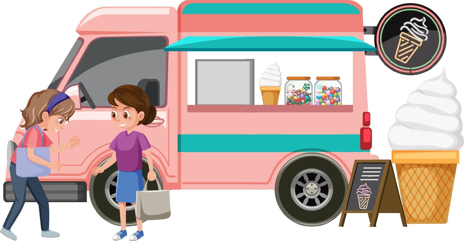 People talking by the icecream truck vector