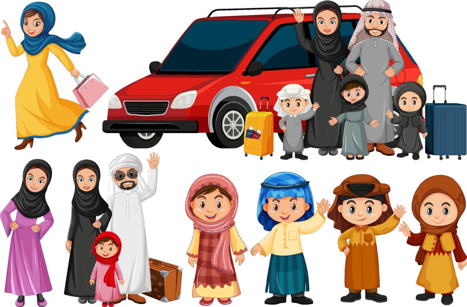 Arabic people with red car vector