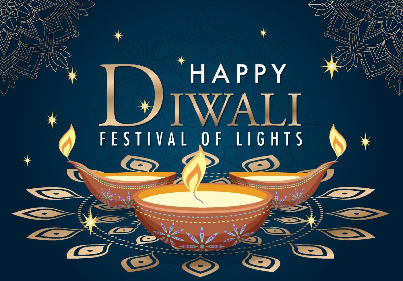 cartel del festival feliz de las luces de diwali vector