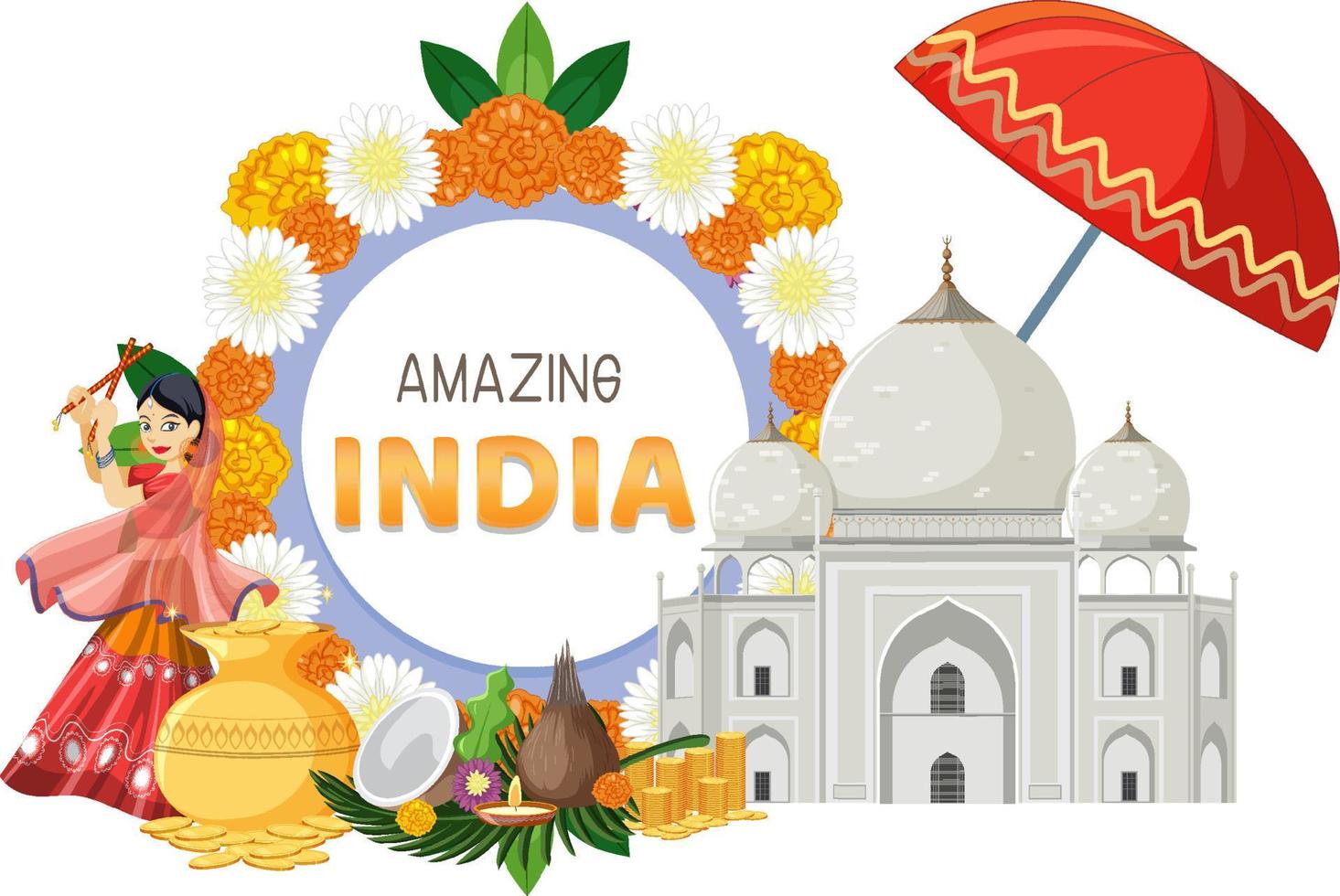 Amazing India banner with Indian objects and elements vector