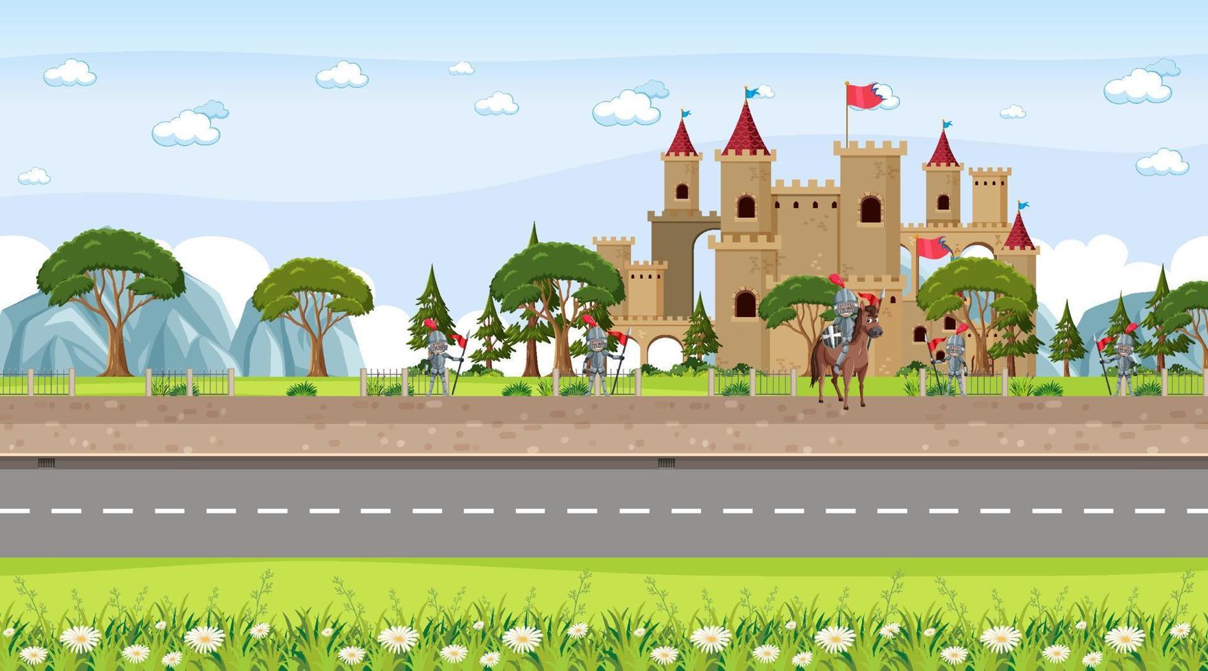 escena de la ciudad medieval en estilo de dibujos animados vector