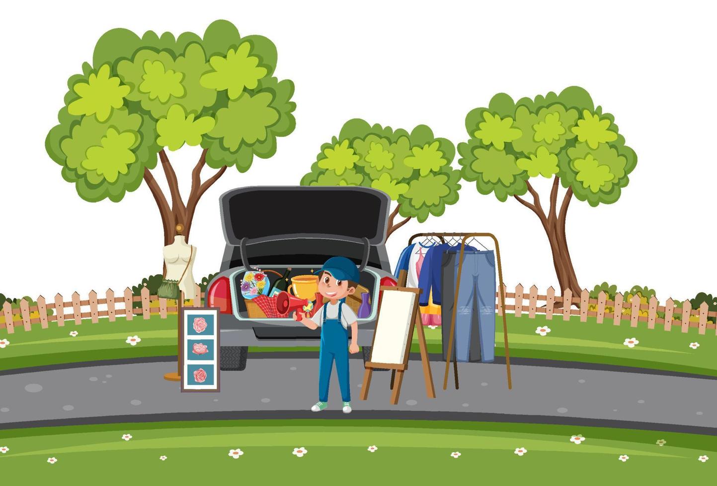 Man selling things in the park vector