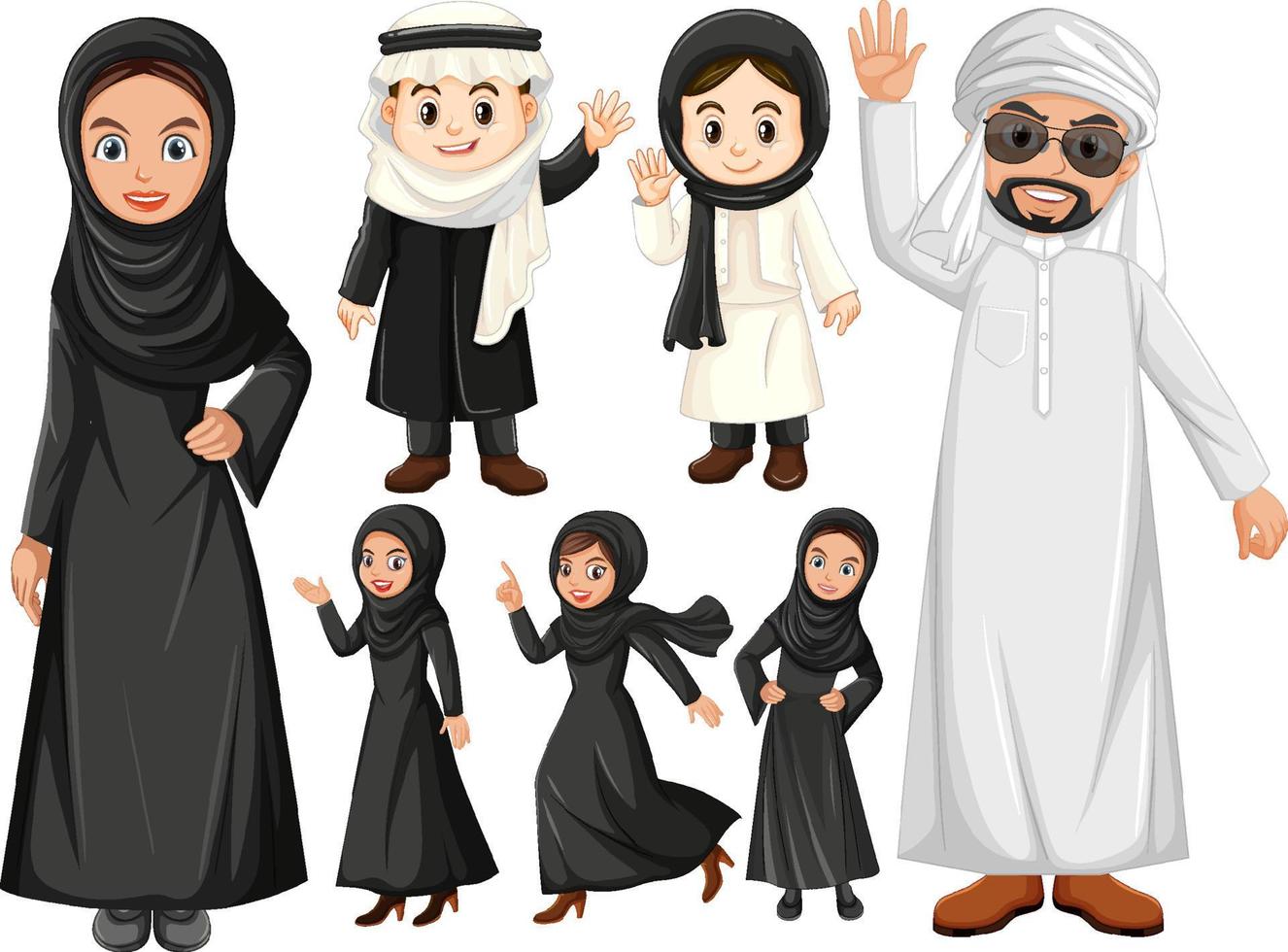 Arabic people in black and white costume vector