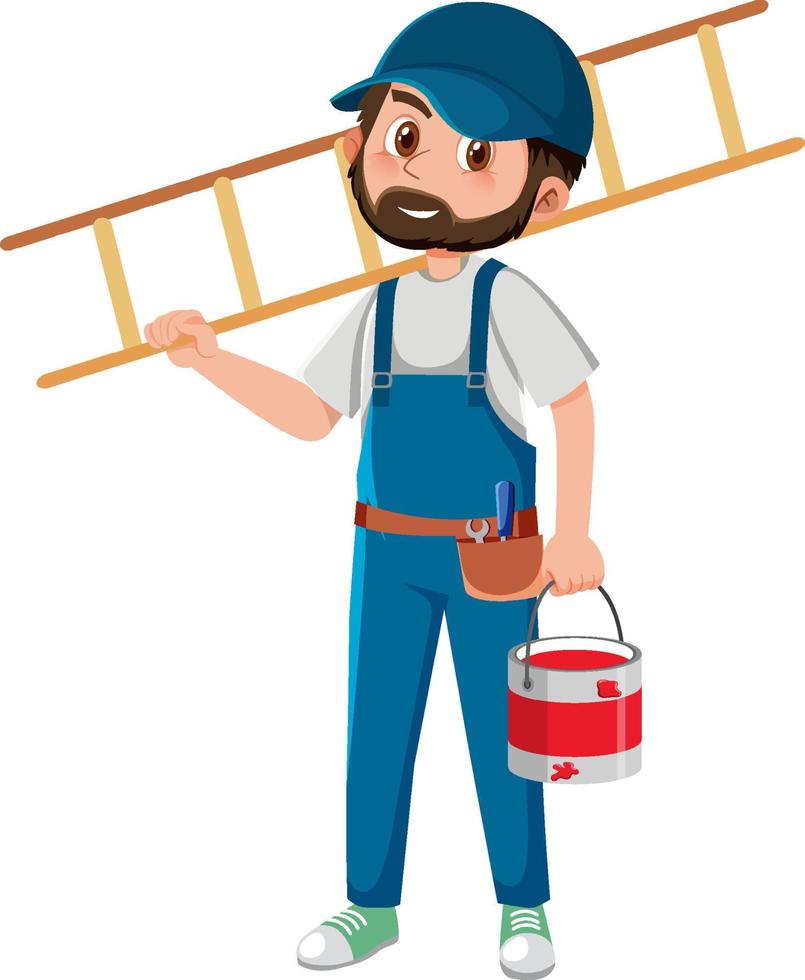 Painter with buckets of paint and ladder vector