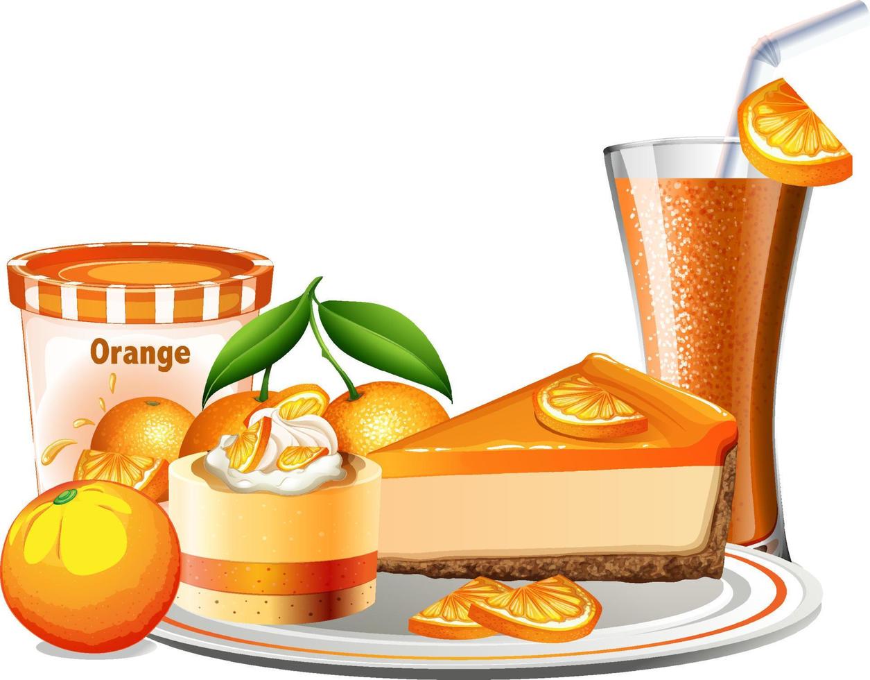 Orange bakery and beverage set vector