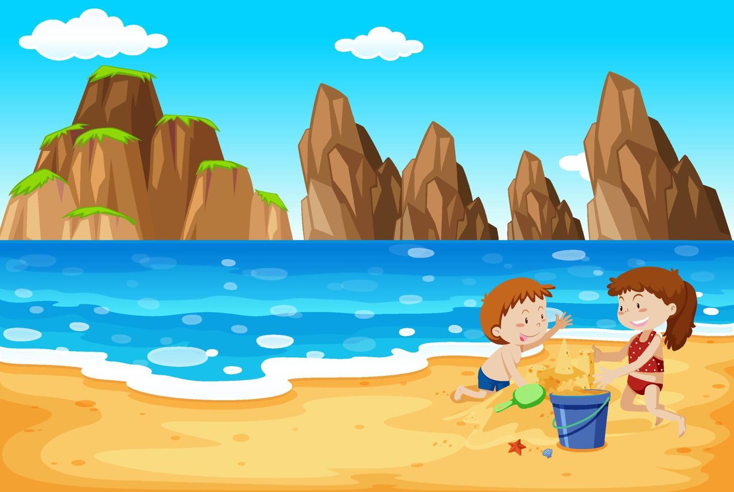 Tropical beach scene with people vector