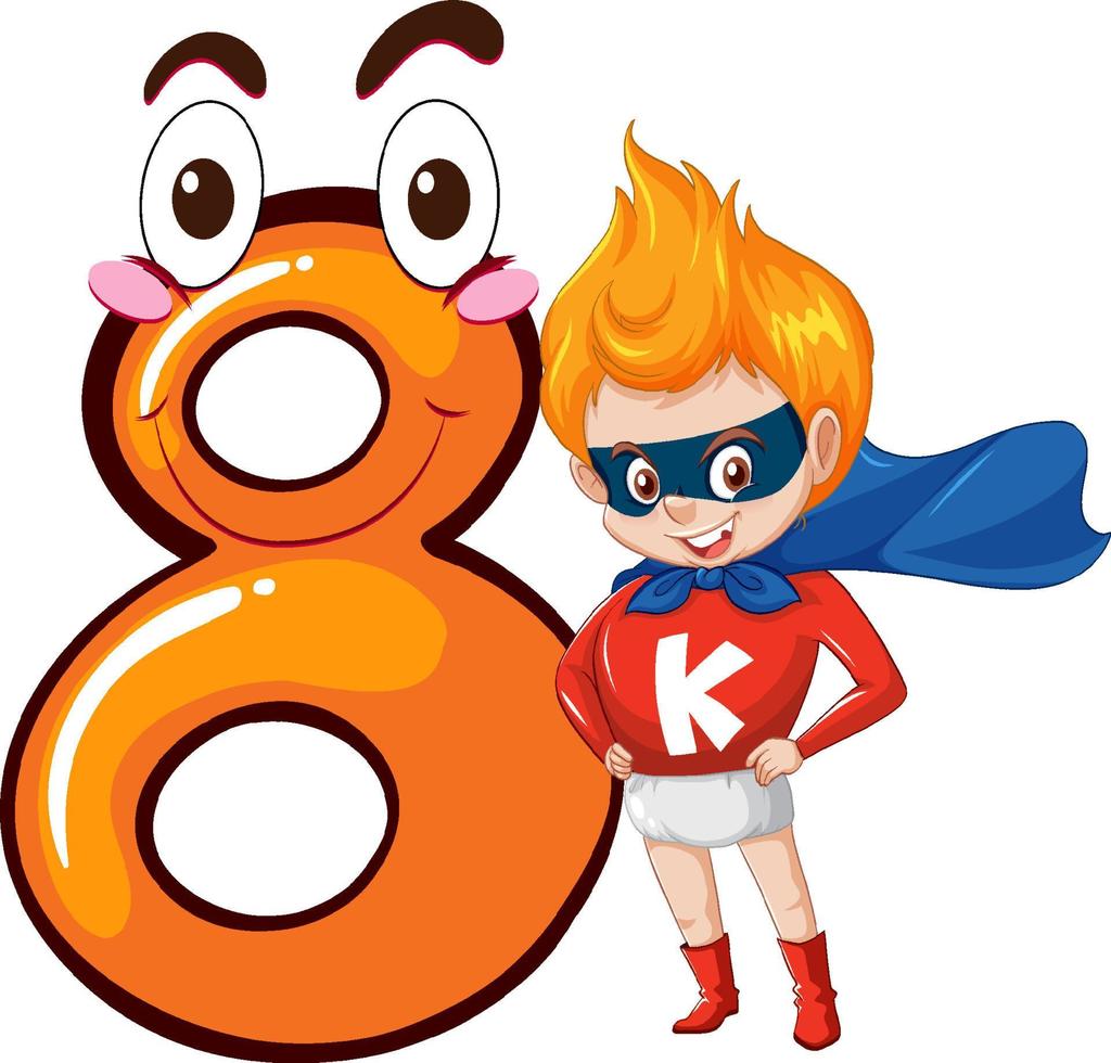 A super hero boy with number eight cartoon vector