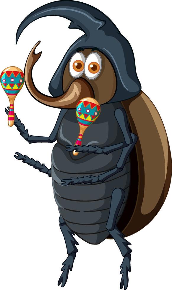 A beetle holding maracas cartoon character vector