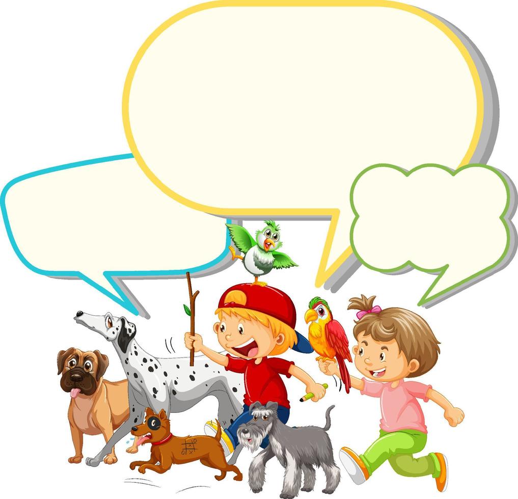 Speech bubble template with kids and pets vector