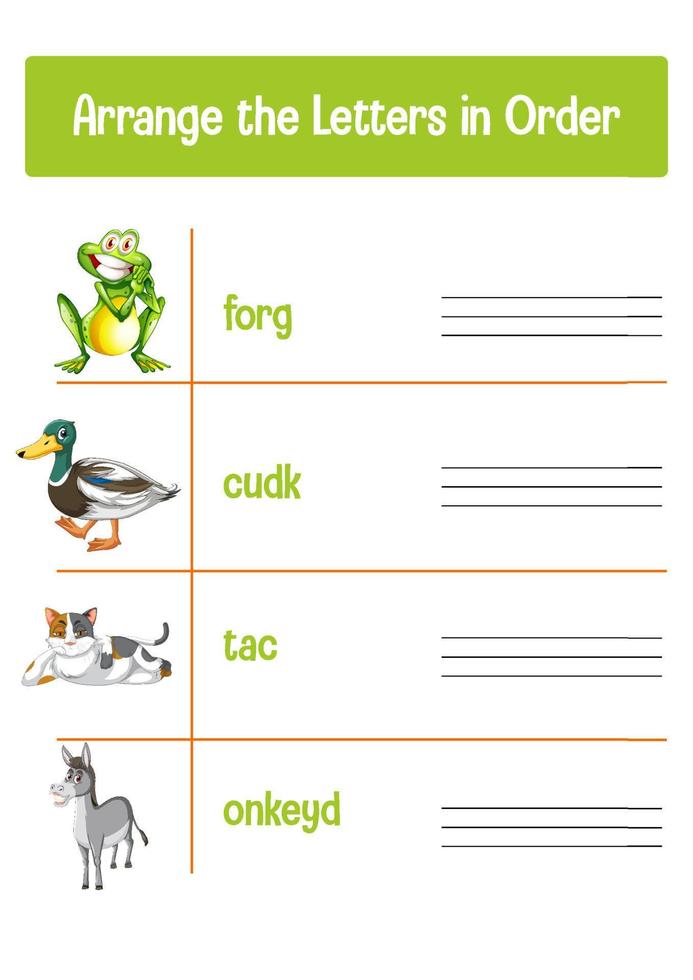 Worksheet design for arranging letters vector