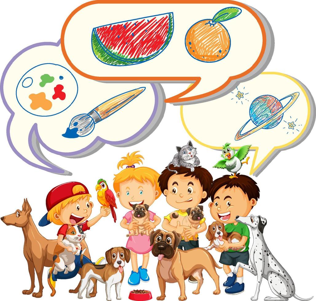 Kids and pets with speech bubbles vector