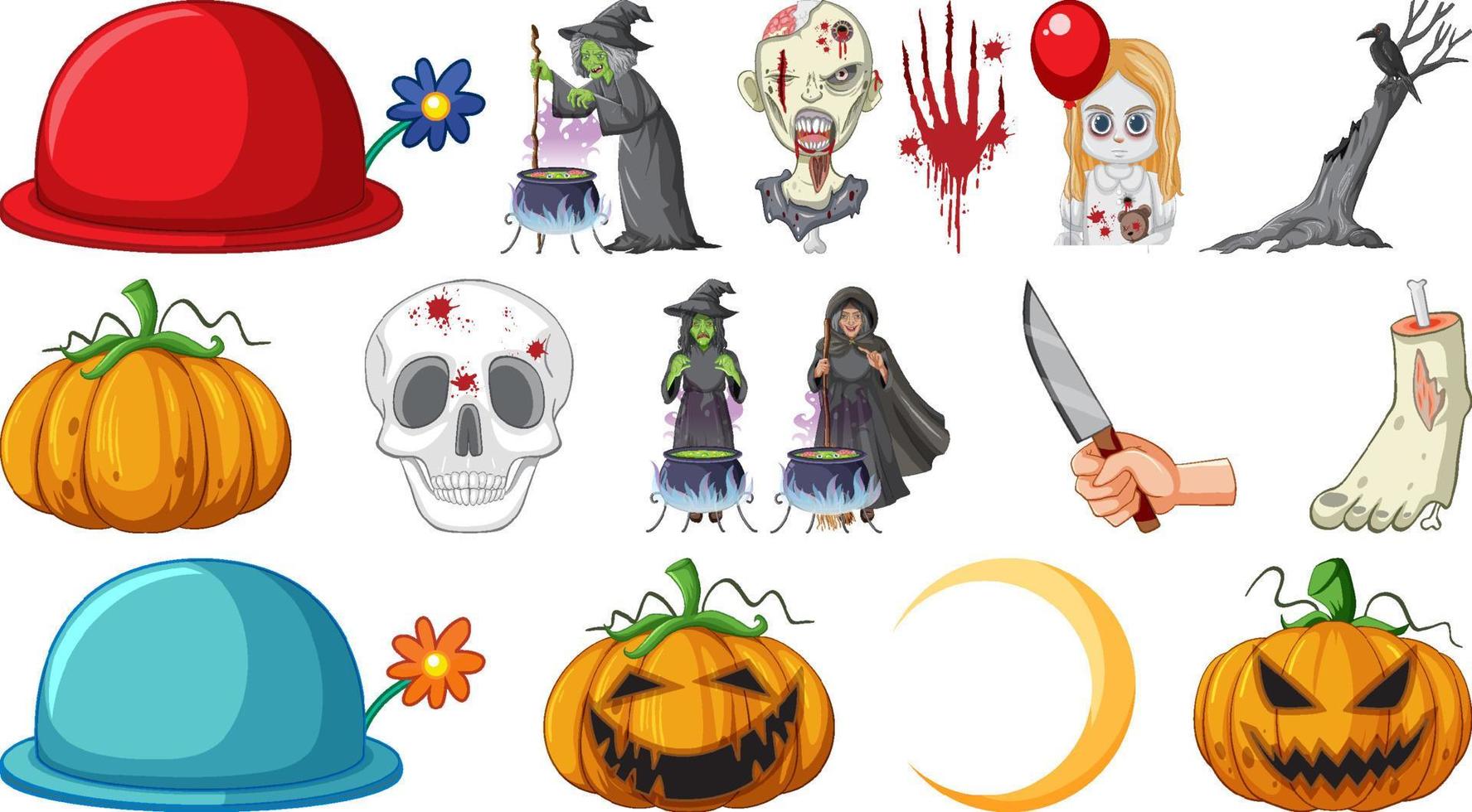 conjunto de halloween con monstruos aterradores vector