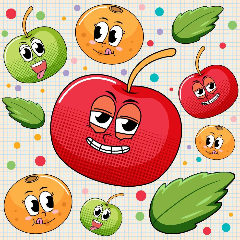 Seamless background with happy fruits vector
